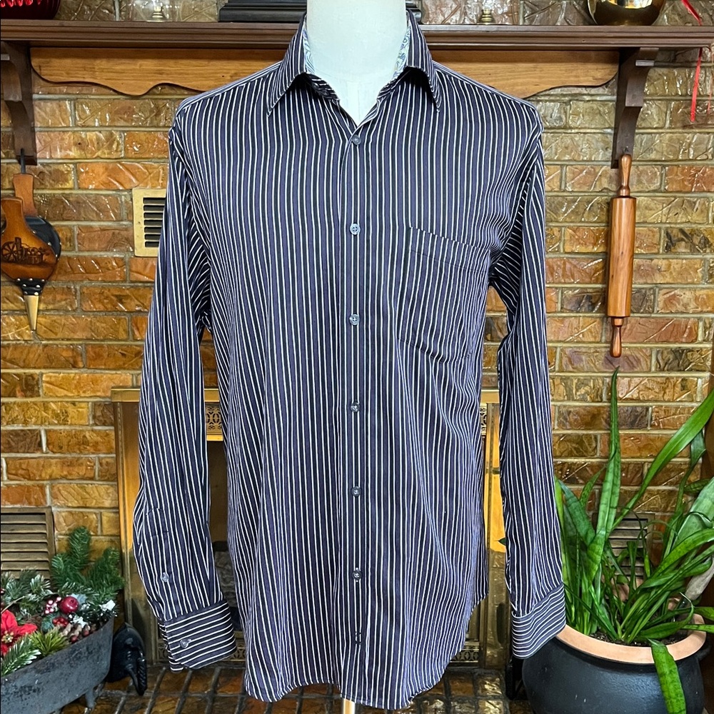 -Bugatchi Uomo Black w/Purple & Grey Button-Down w/Flip Cuffs & Collar L/S Sz XL - Picture 4 of 14